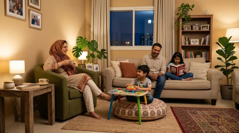 Affordable accent chair, family home, Ajman, UAE, Friday evening Pakistani family olive barrel chair, Karnak Home