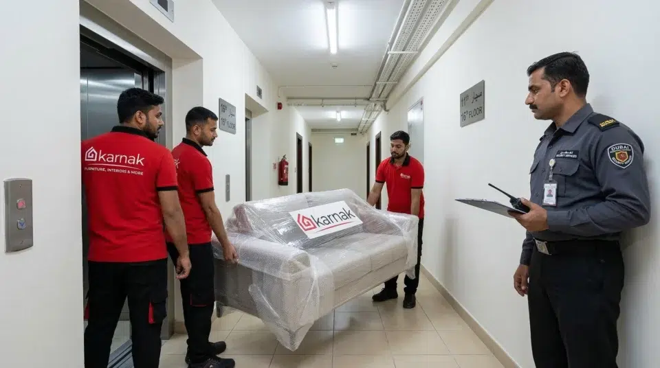 Karnak Home free delivery UAE apartment building — sofa installation Dubai 2026