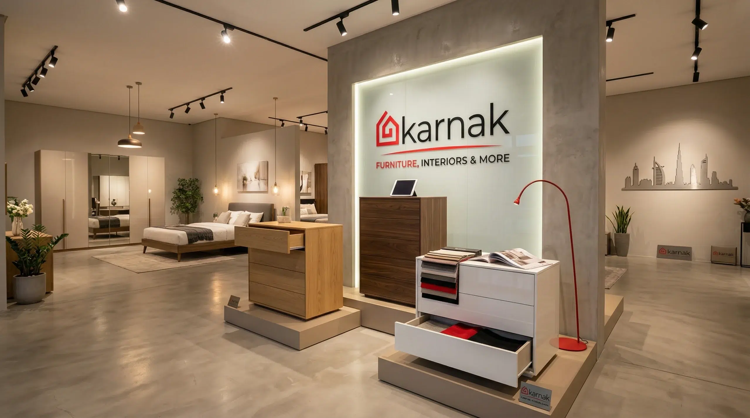 Karnak Home furniture showroom Arjan Dubai chest of drawers on display consultant