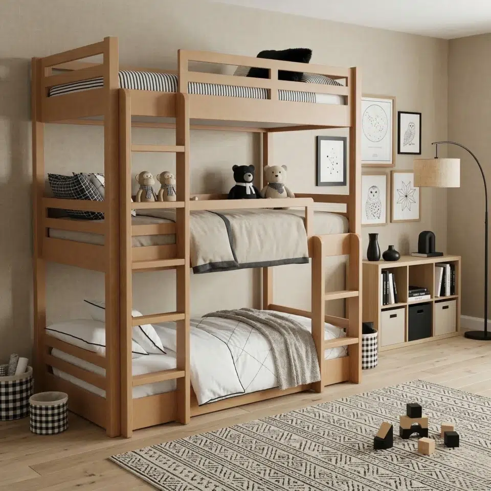 Triple Toddler Brown Bunk Bed