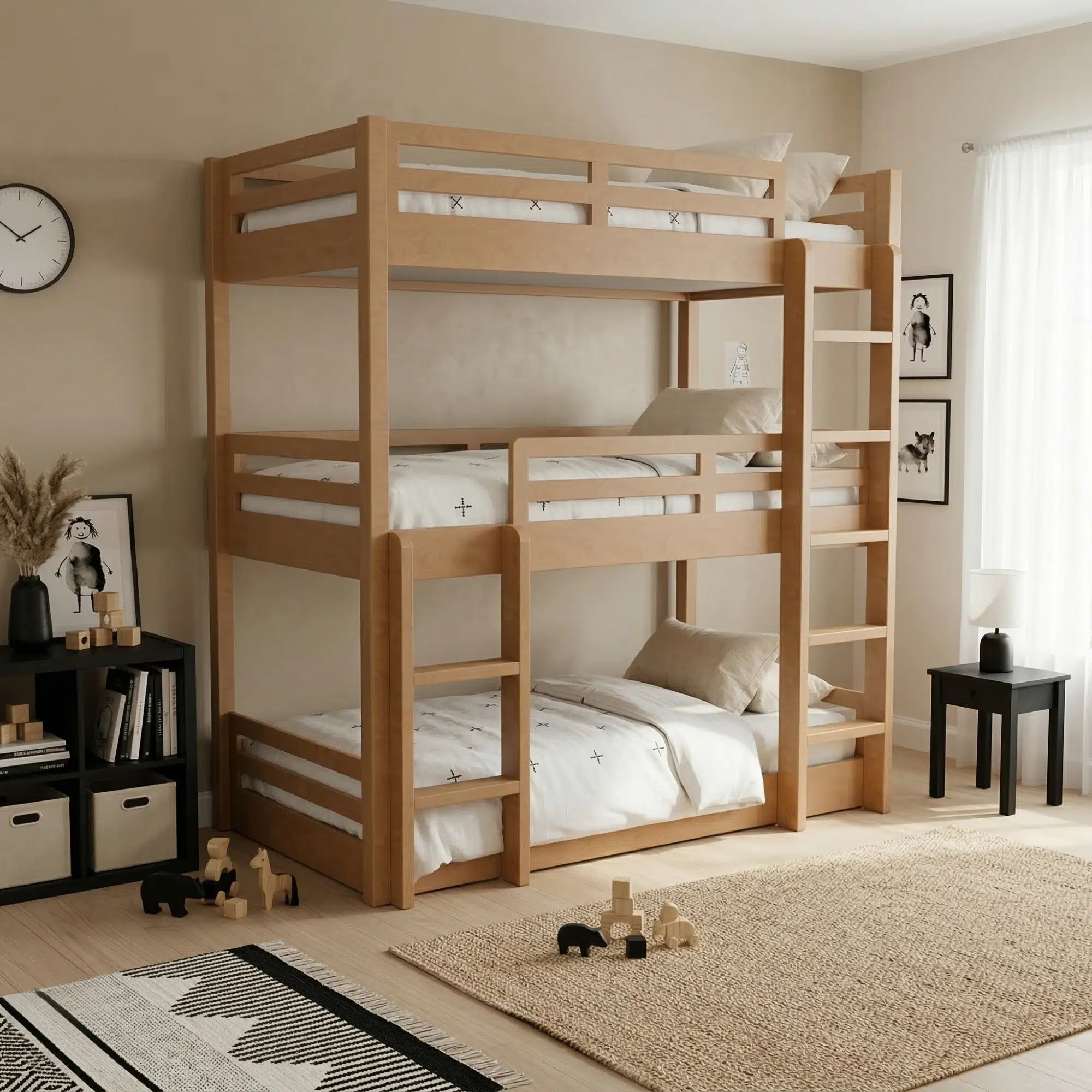 Triple Toddler Brown Bunk Bed