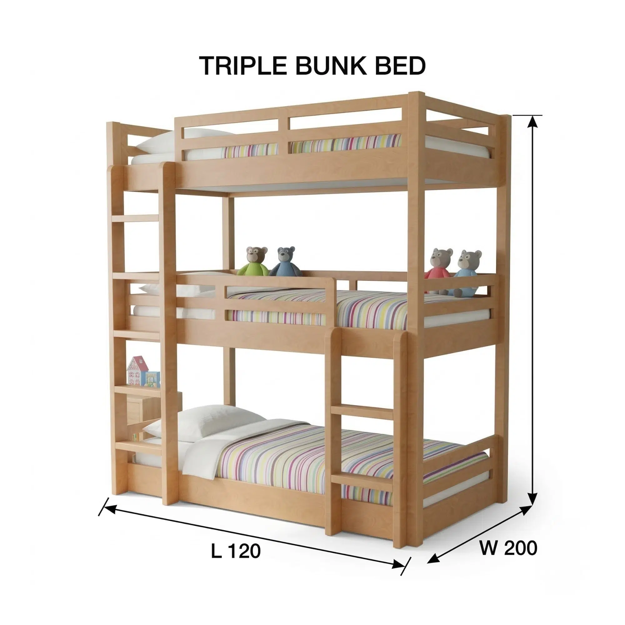 Triple Toddler Brown Bunk Bed