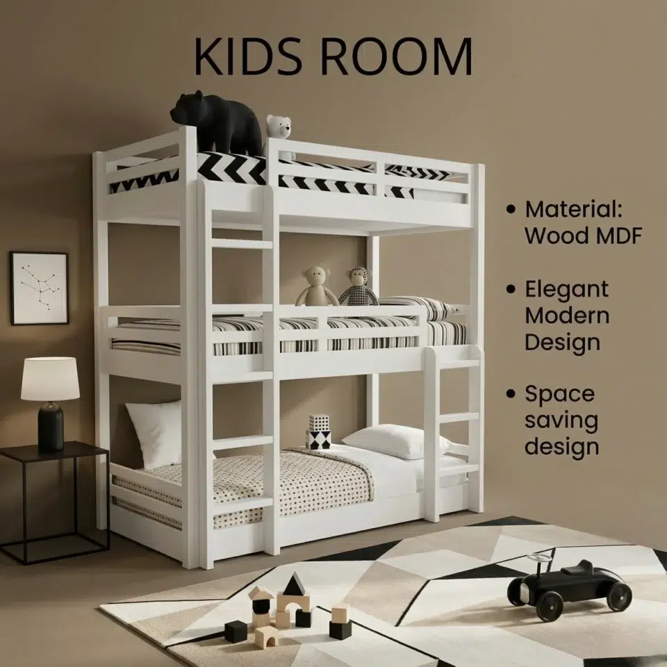 Triple Toddler White Bunk Bed