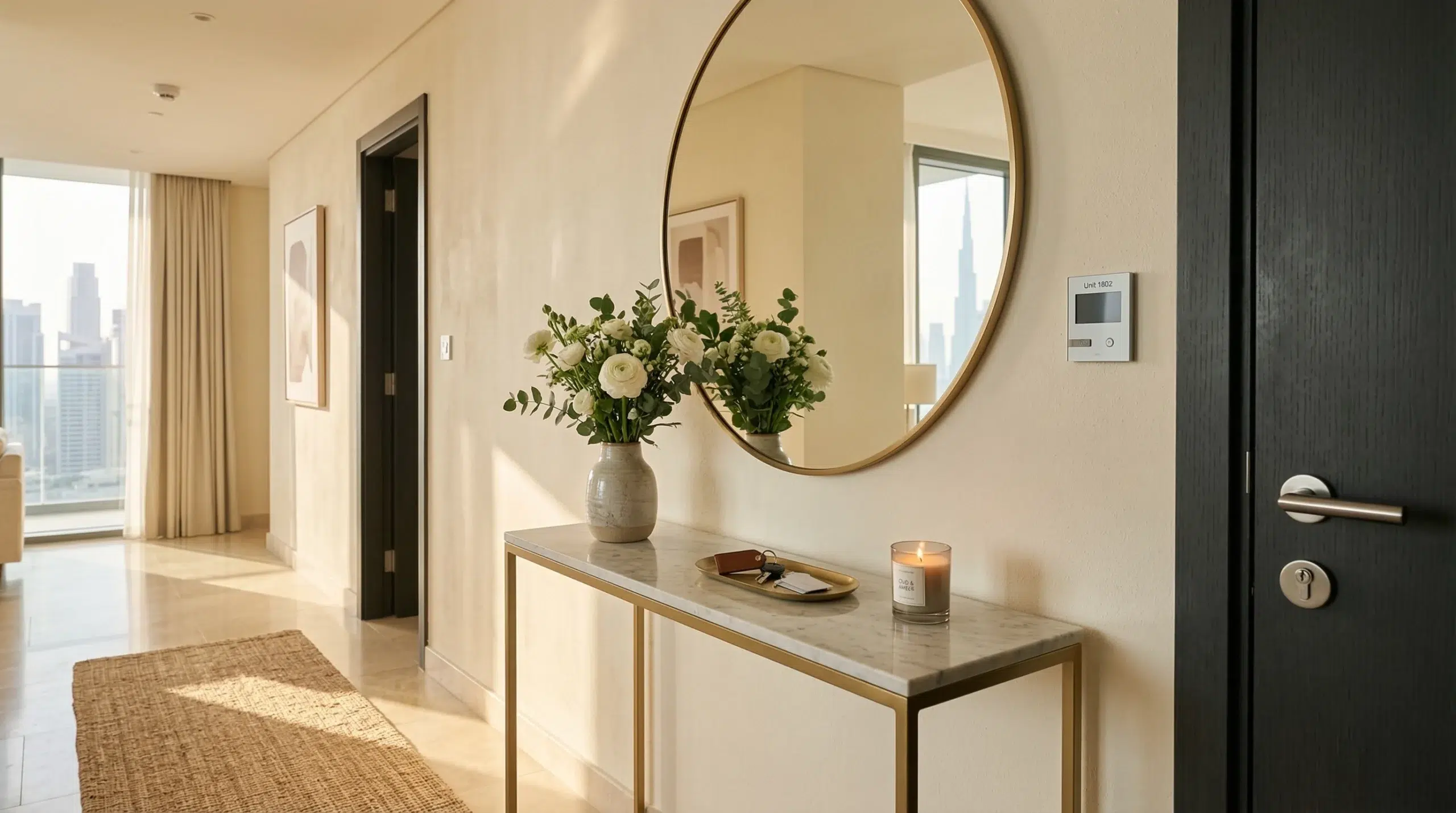 console tables Dubai entrance hall UAE-made Karnak Home gold marble entryway table slim design