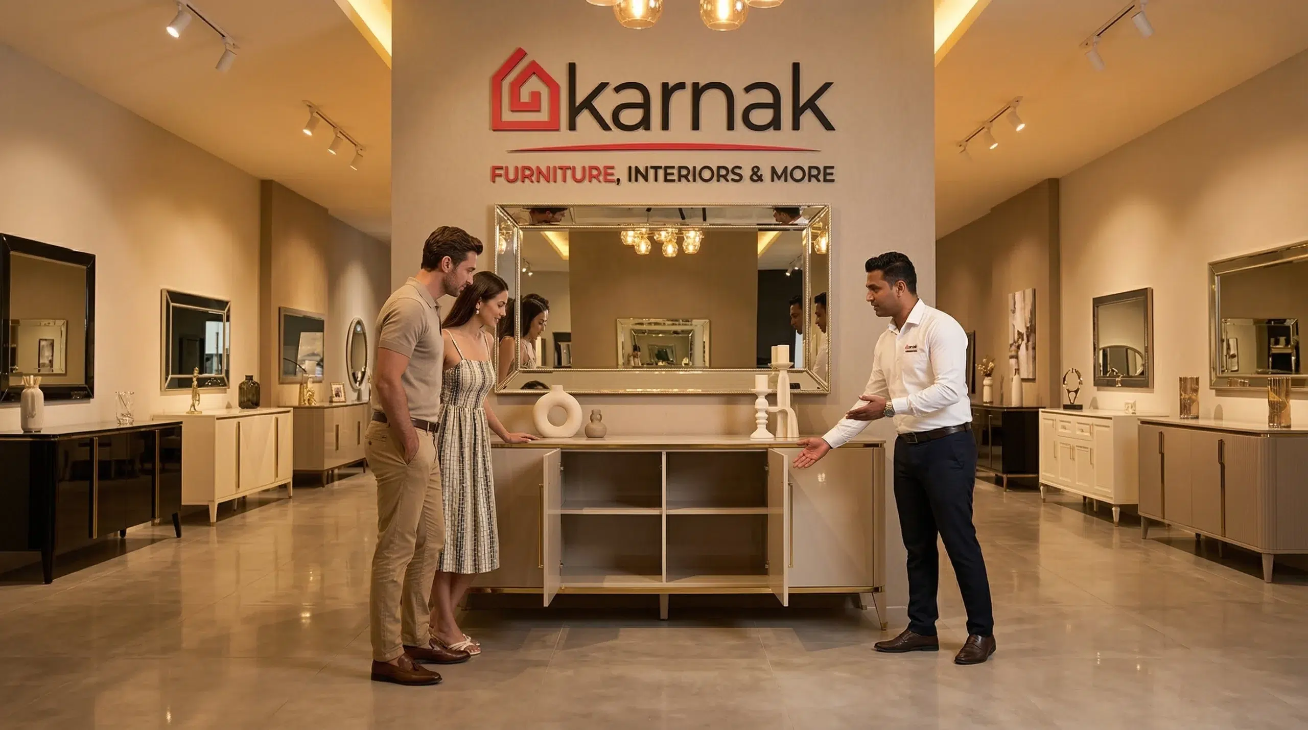Karnak Home furniture showroom Arjan Dubai buffet sideboard on display consultant dining room