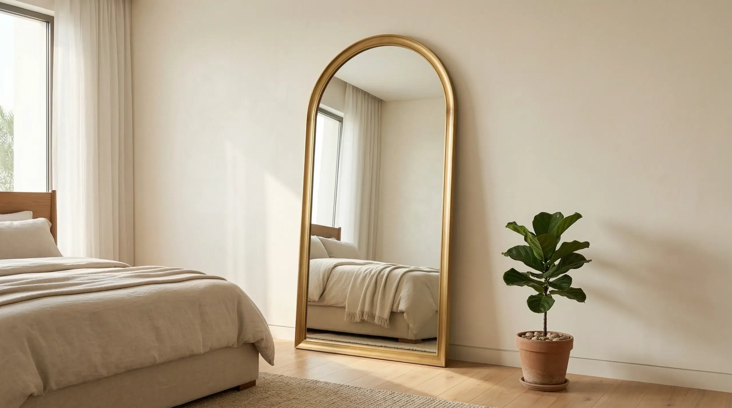 arched full-length mirror Dubai villa bedroom Karnak Home UAE gold frame standing mirror