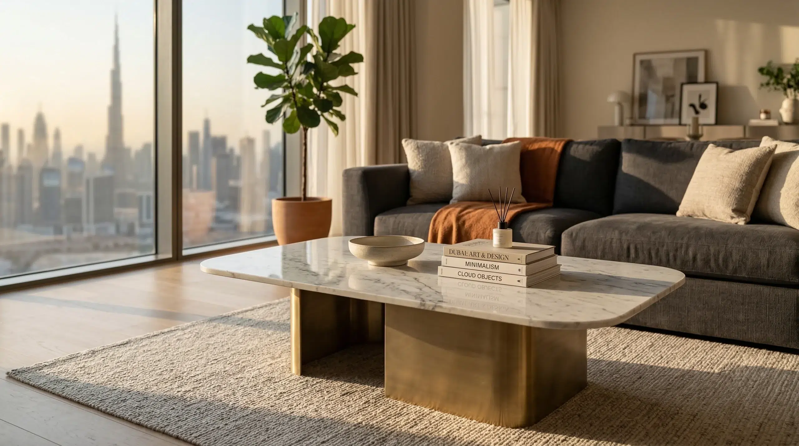 marble coffee table Dubai luxury living room Karnak Home UAE sculptural base