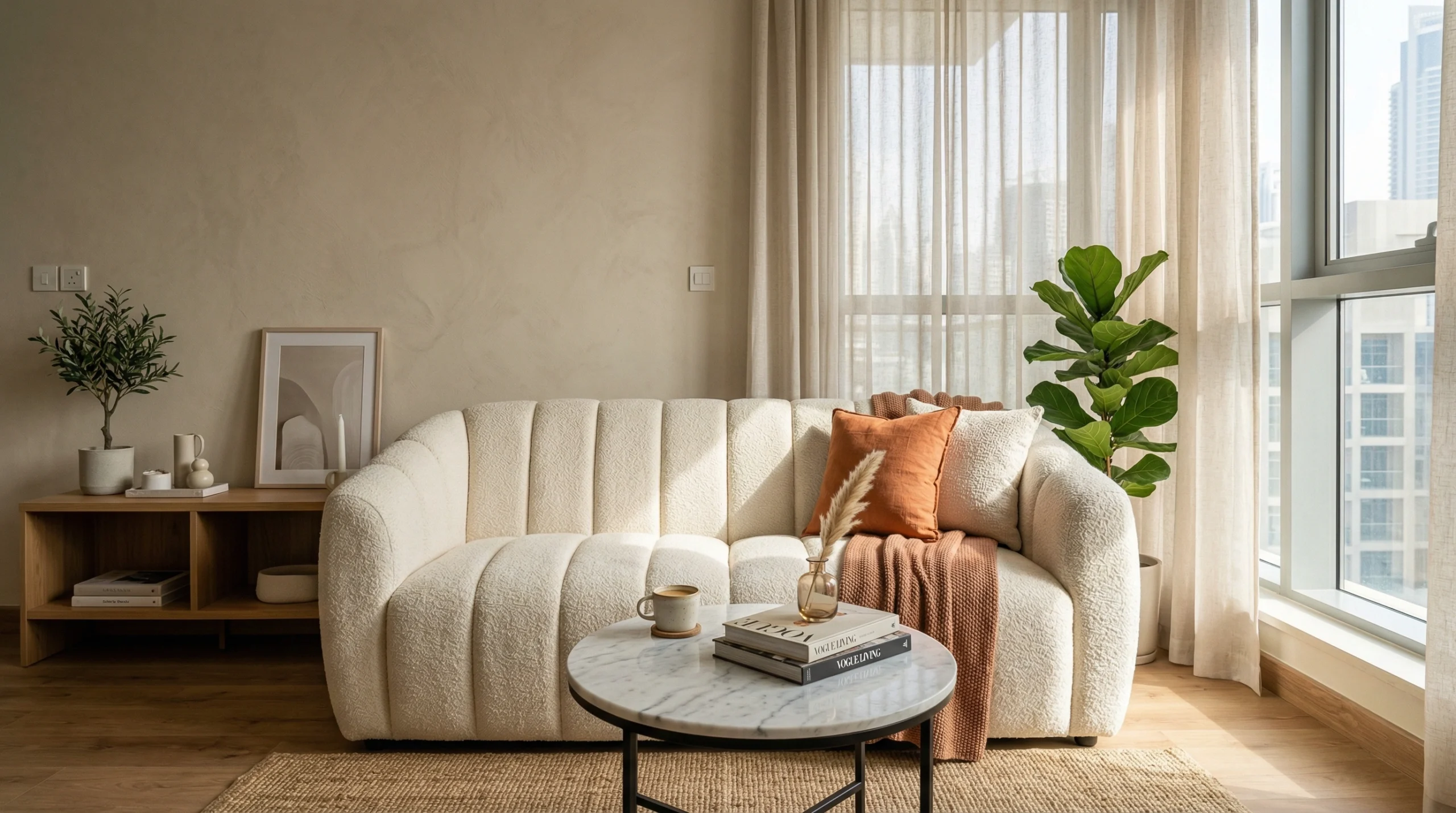 Boucle 2 seater sofa Dubai — channel back 2 person sofa UAE apartment, Karnak Home