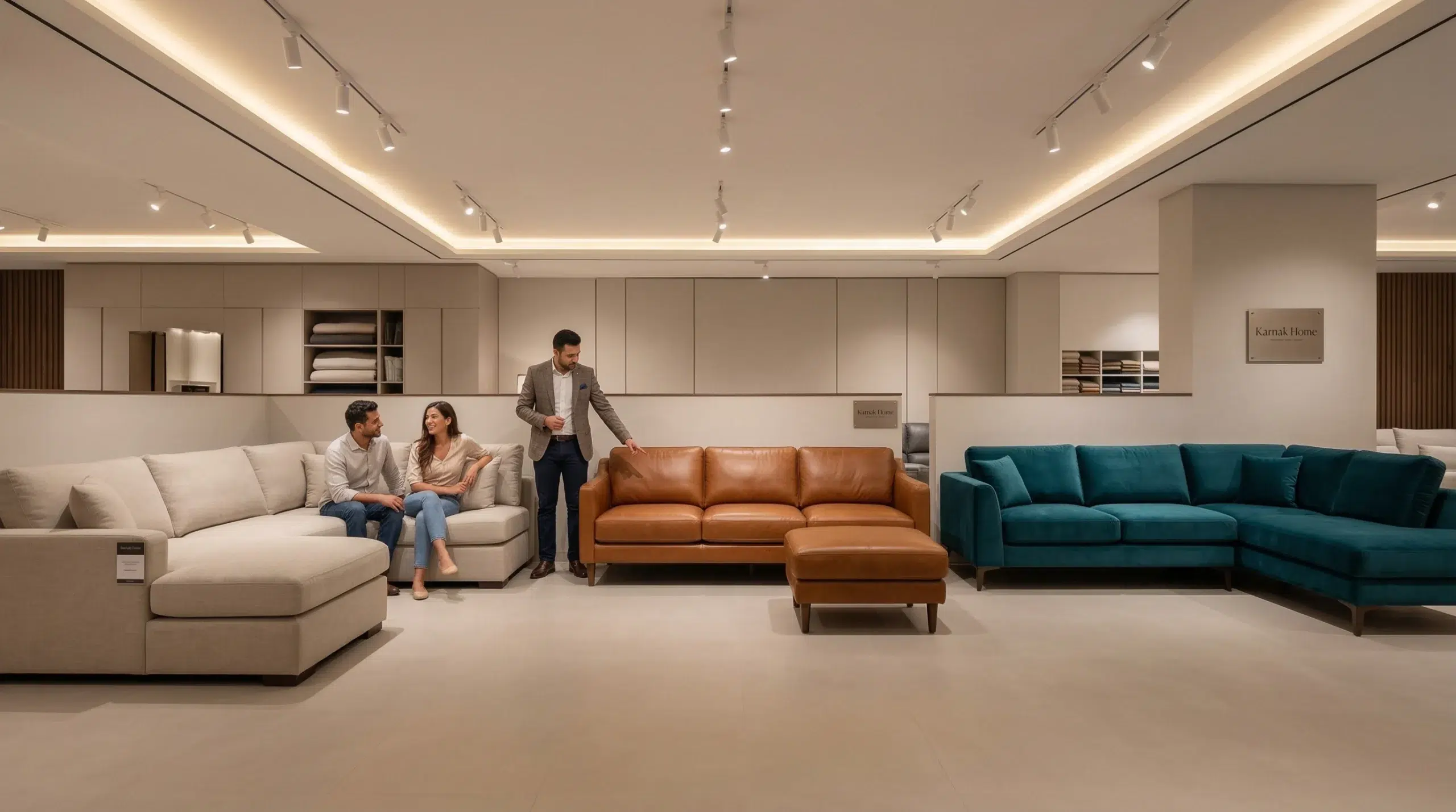 Karnak Home furniture showroom Arjan Dubai 3 seater sofas corner sofa on display consultant