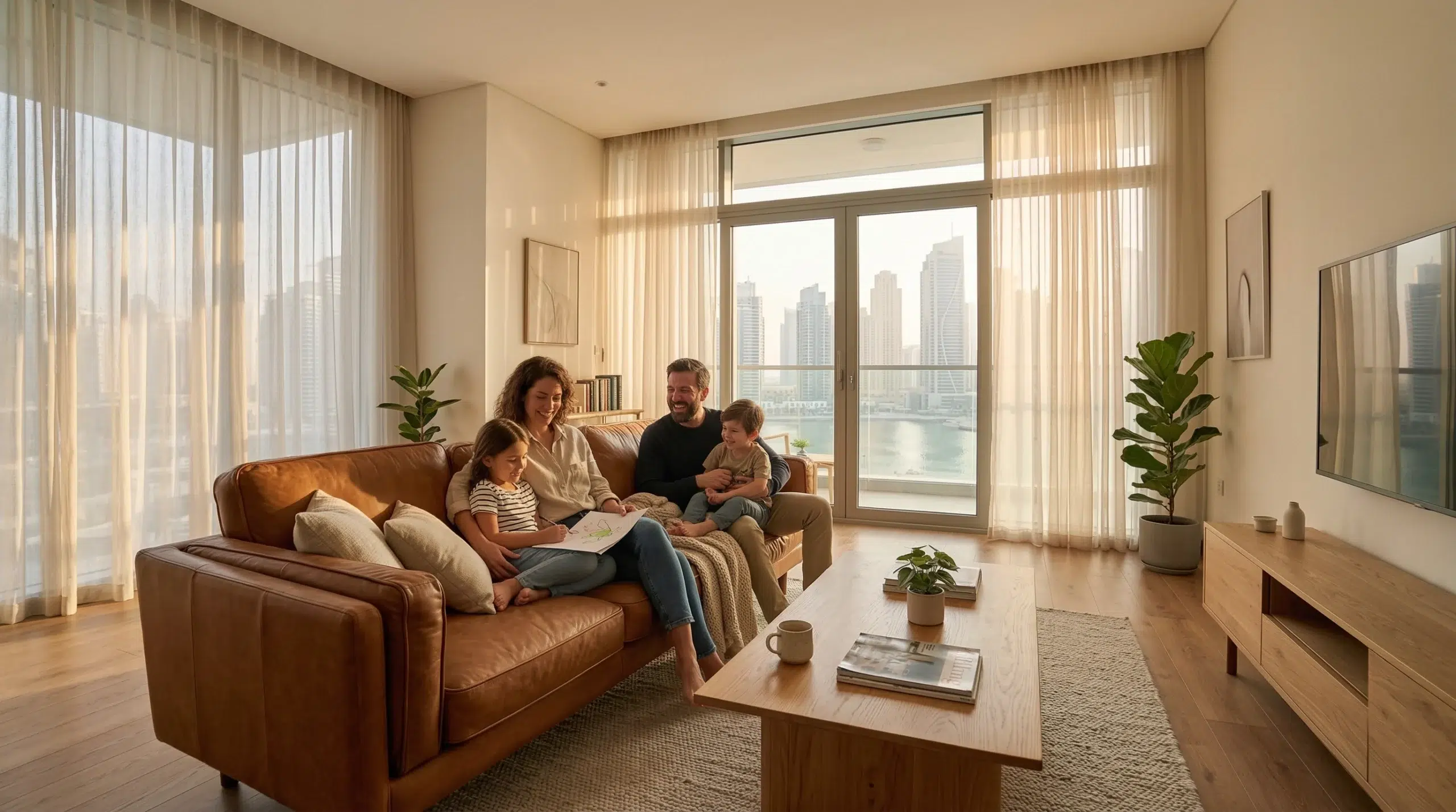 3 seater sofas Dubai — leather 3 seater couch in UAE apartment living room, Karnak Home