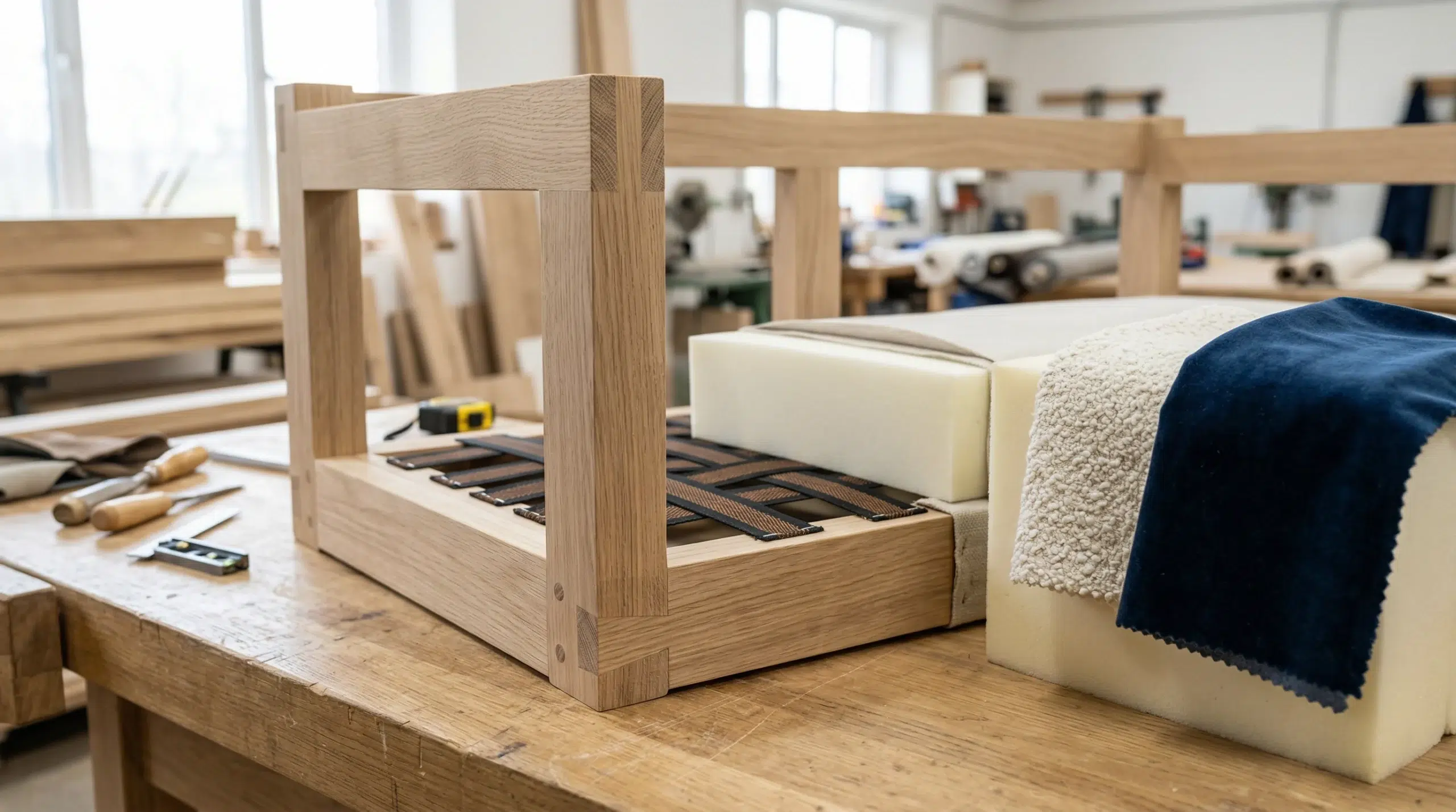 Quality 2 seater sofa construction — solid frame high-density foam UAE-made Karnak Home