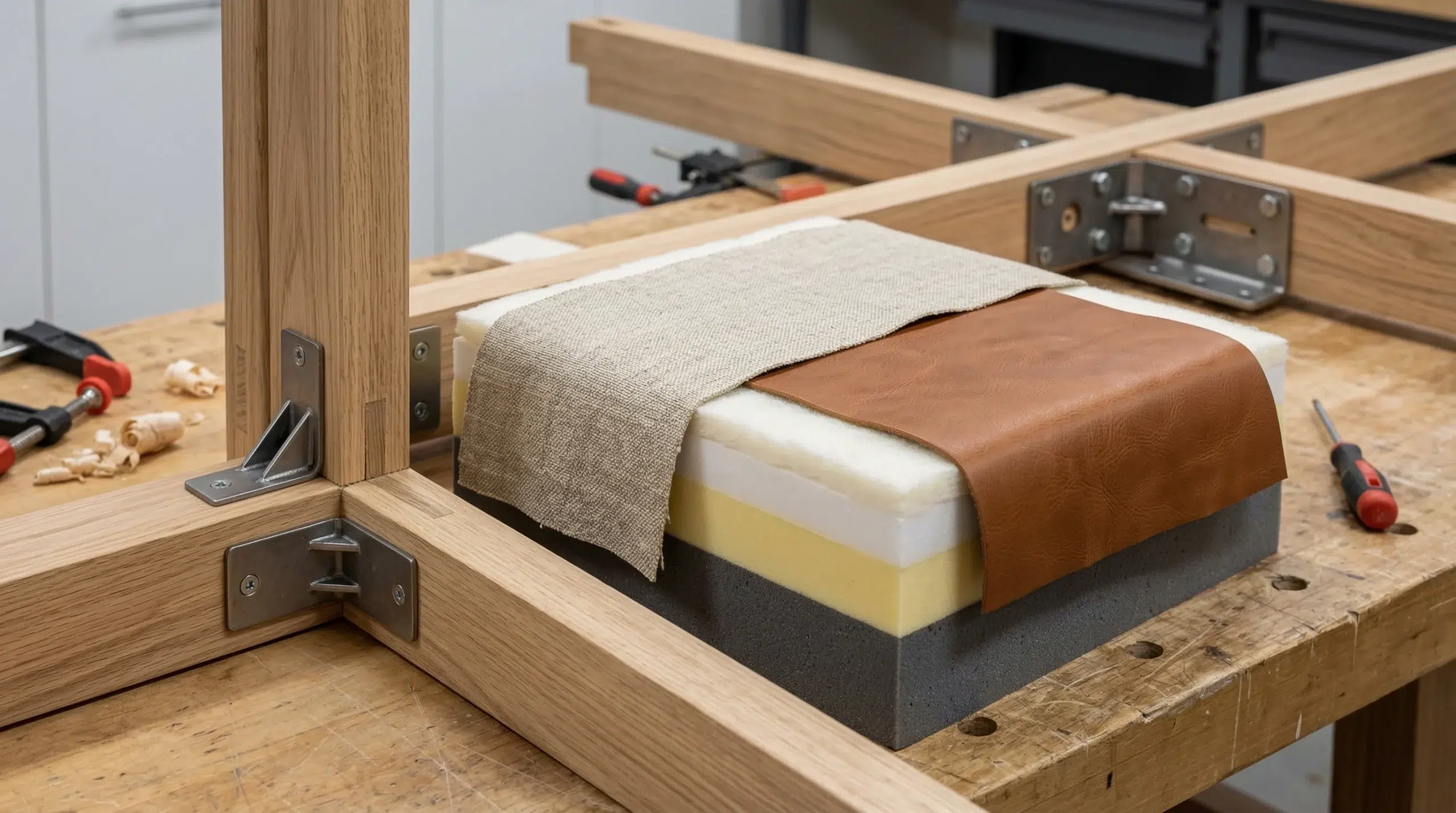 Quality 3 seater sofa construction — hardwood frame high-density foam UAE-made Karnak Home