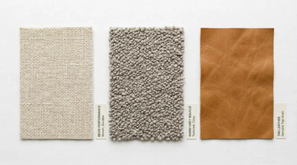 Sofa material comparison – fabric, leather, and boucle options for UAE homes
