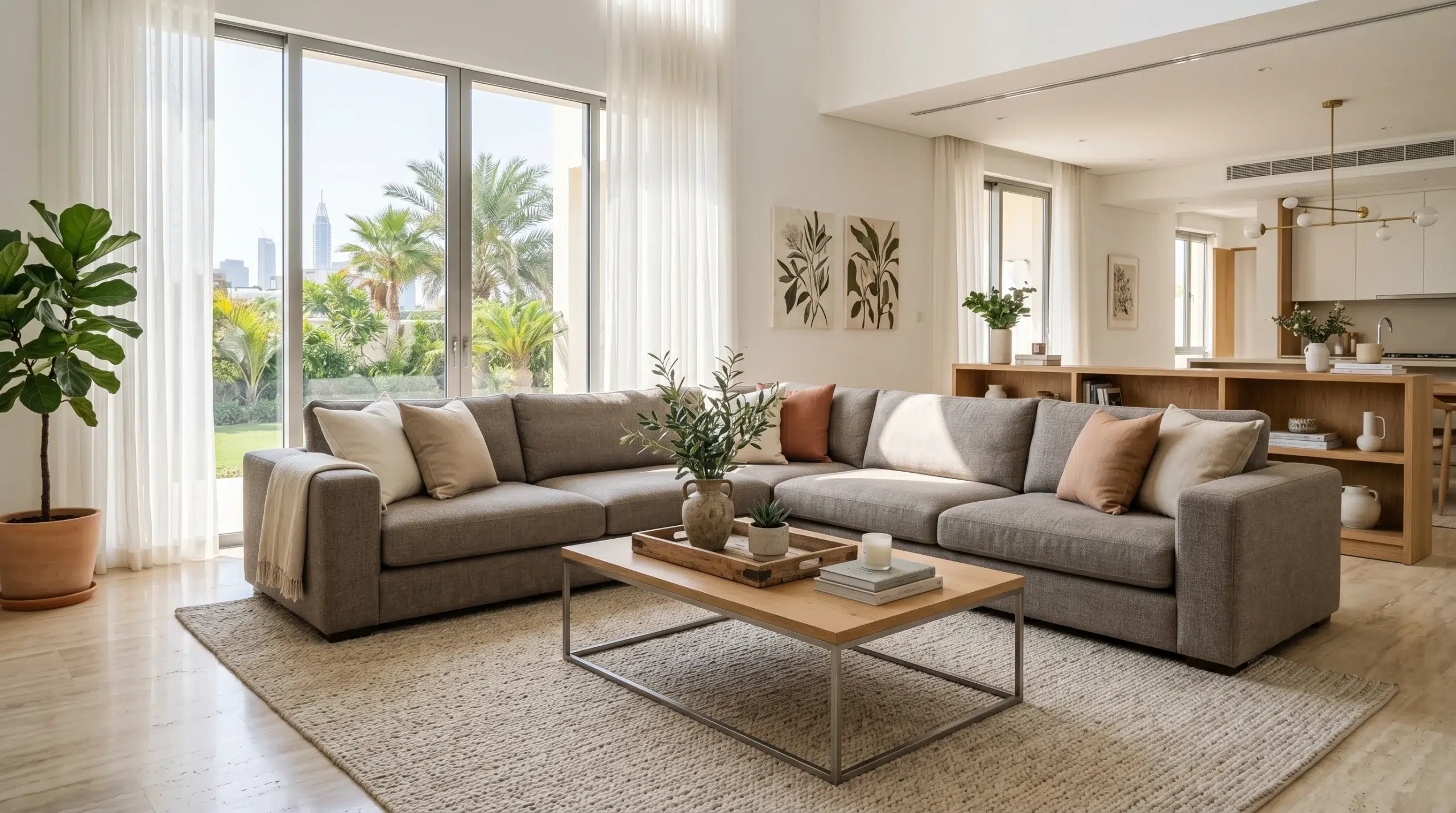 Karnak furniture deals Dubai — modern sectional sofa set in UAE villa living room