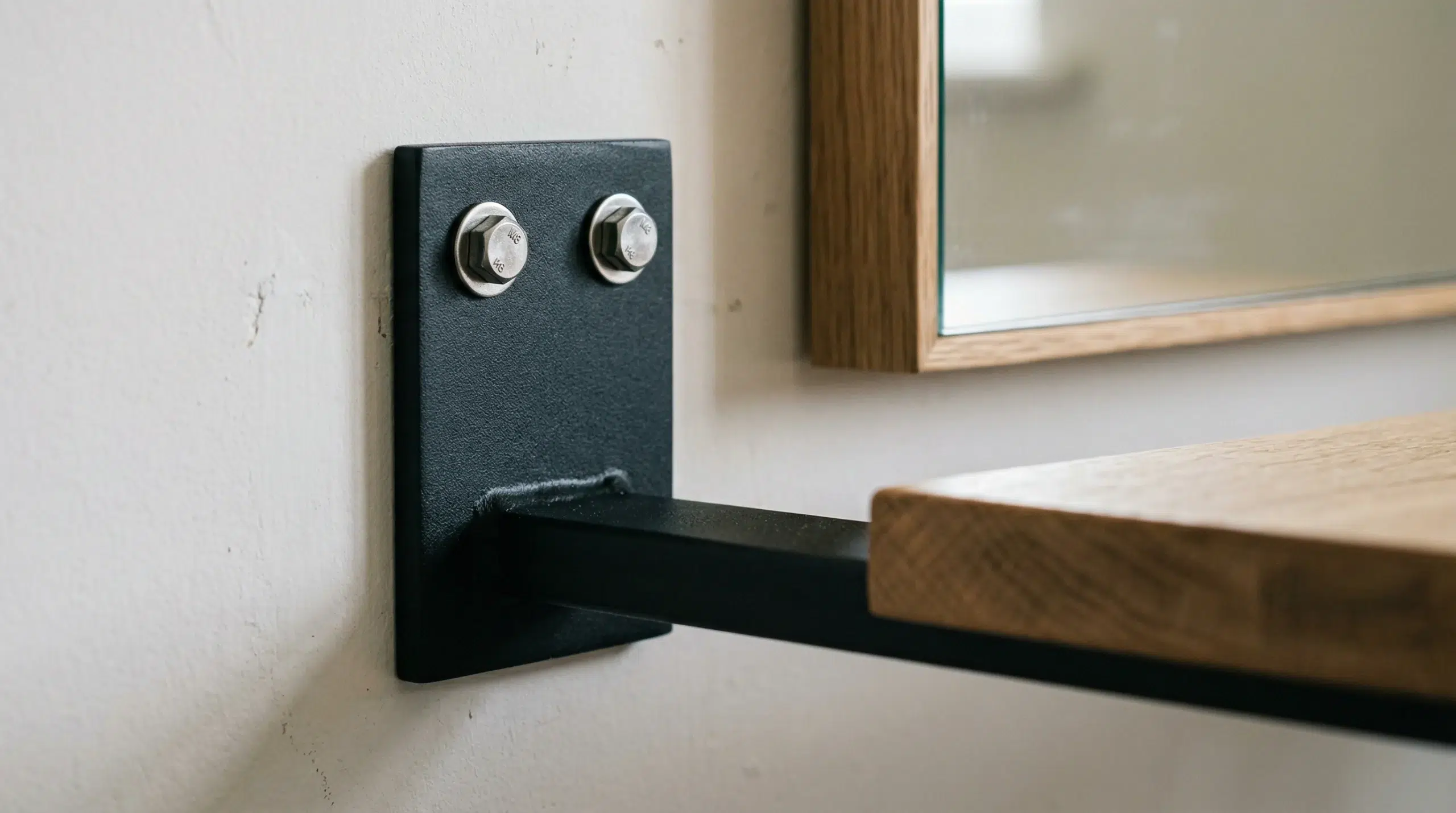 Quality dressing table construction detail — wall fixing bracket and mirror edge finish, Karnak Home UAE