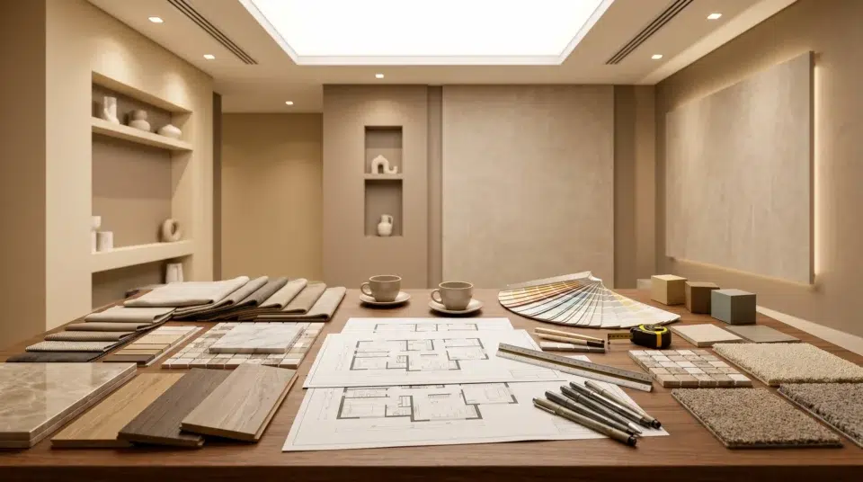 How to choose a renovation company Dubai 2026, UAE couple in consultation with Karnak Home renovation expert in a Dubai Marina apartment