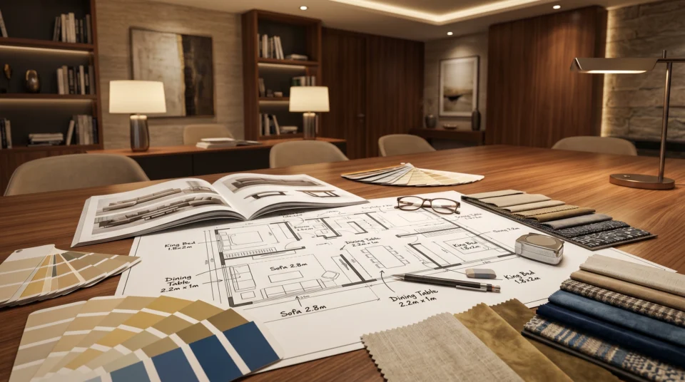 Renovation wardrobe fit-out Palm Jumeirah villa 2026, custom Karnak Home wardrobe installation in a newly renovated Nakheel villa bedroom