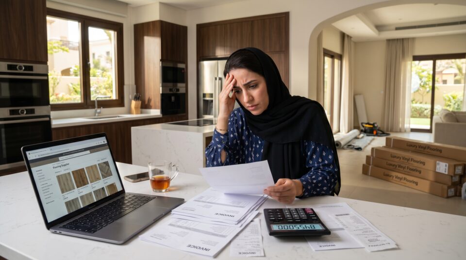 Affordable flooring services Dubai — budget SPC LVT in JLT apartment, Karnak Home UAE 2026