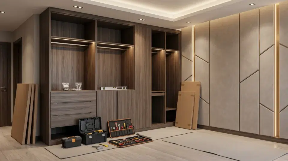 Karnak Home renovation wardrobe installation in a Dubai Marina apartment, professional UAE fit-out team 2026