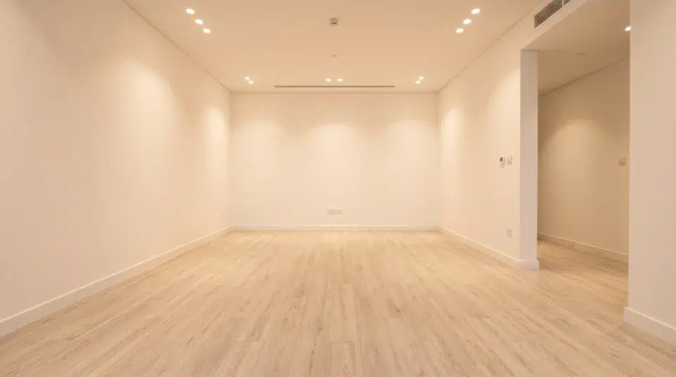 Renovation mistakes Dubai 2026, humidity-damaged laminate flooring in a Dubai Marina apartment after one UAE summer