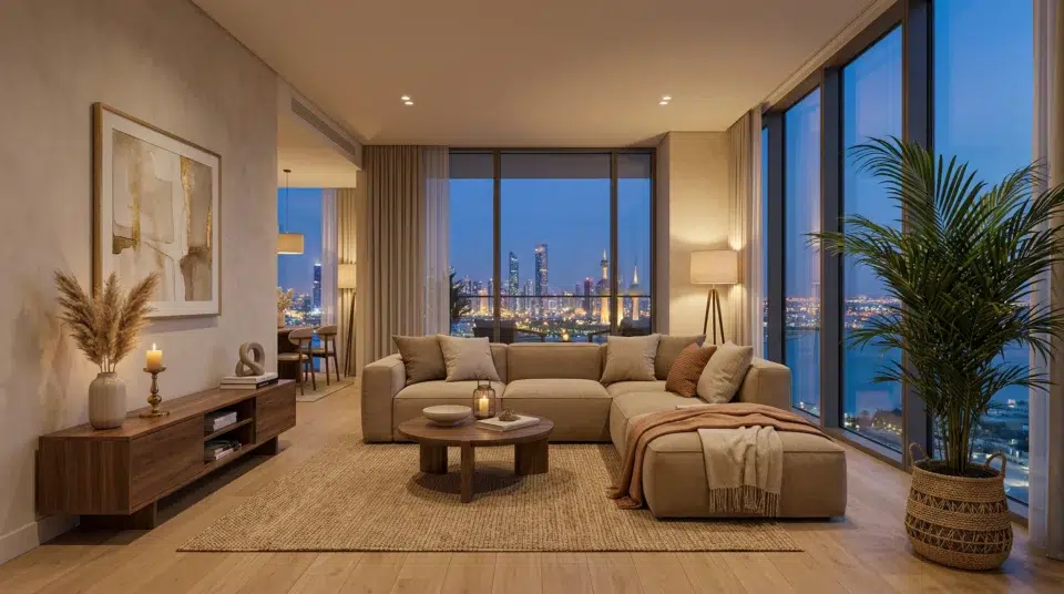 Sofa upholstery trends UAE 2026 Abu Dhabi family modular sofa warm sand, Karnak Home