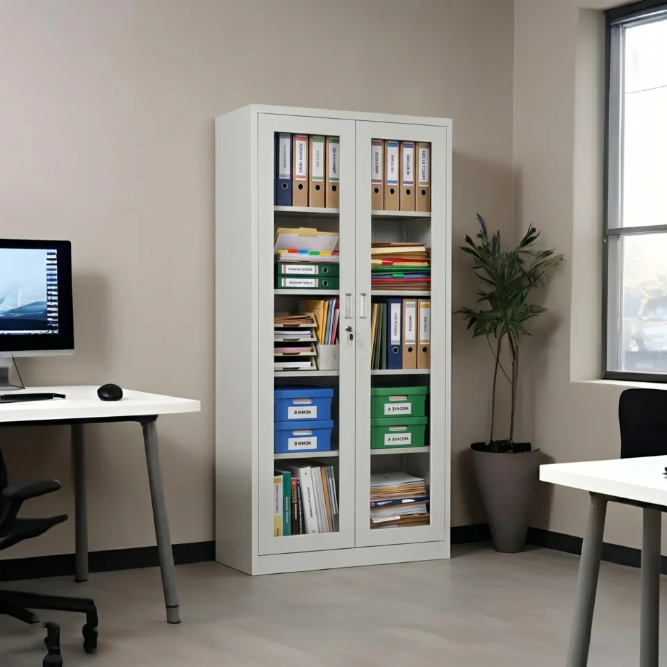 Korbin 2-Door Glass Door Metal Cabinet…