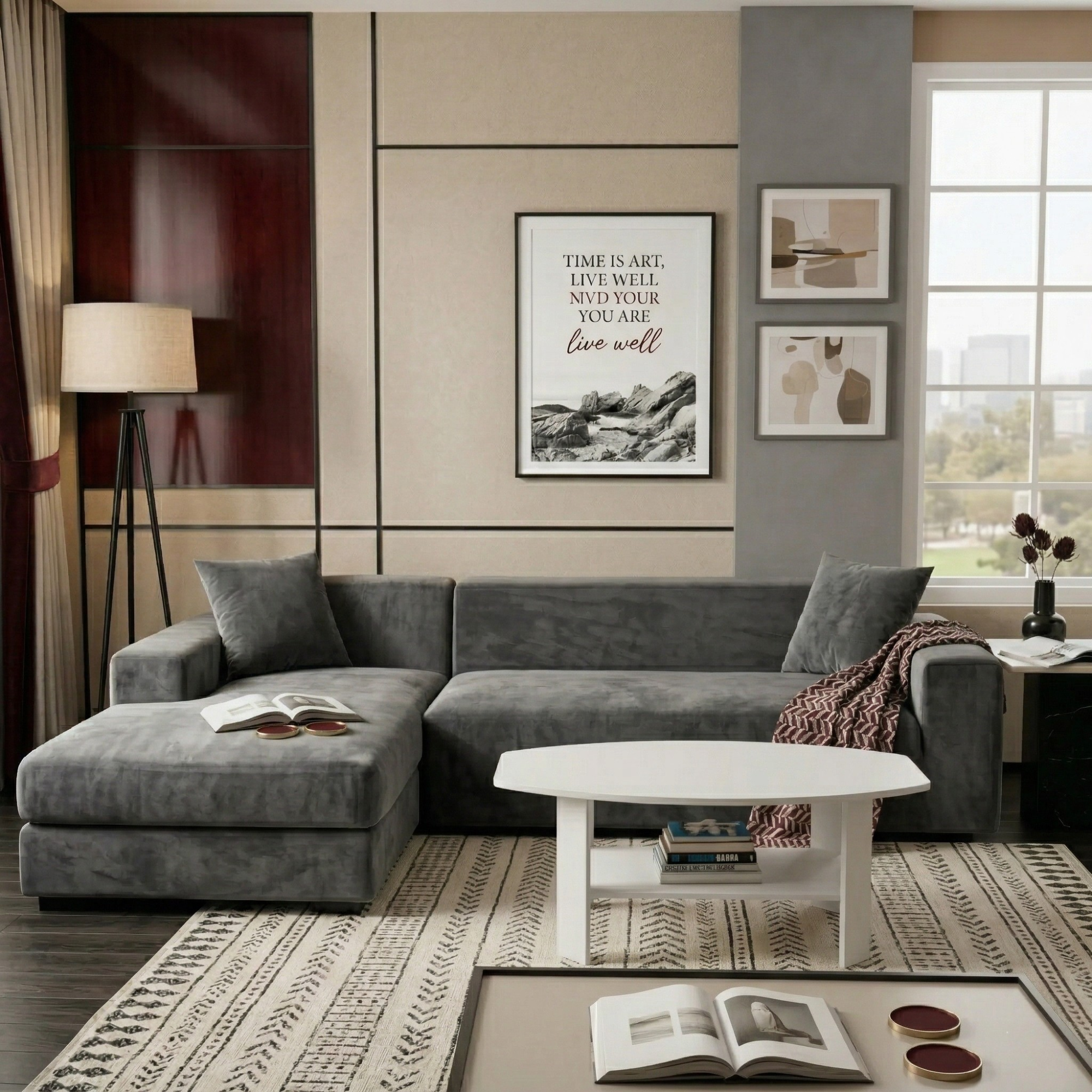 Modern L Shape Sofa with Free Coffee Table