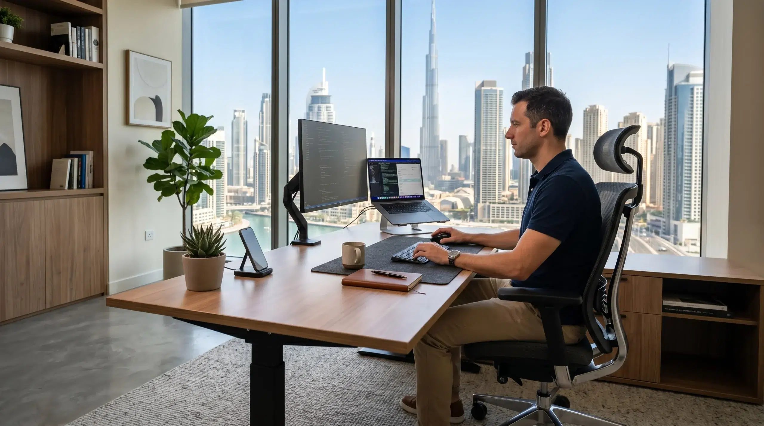 Ergonomic mesh office chair and laminate desk