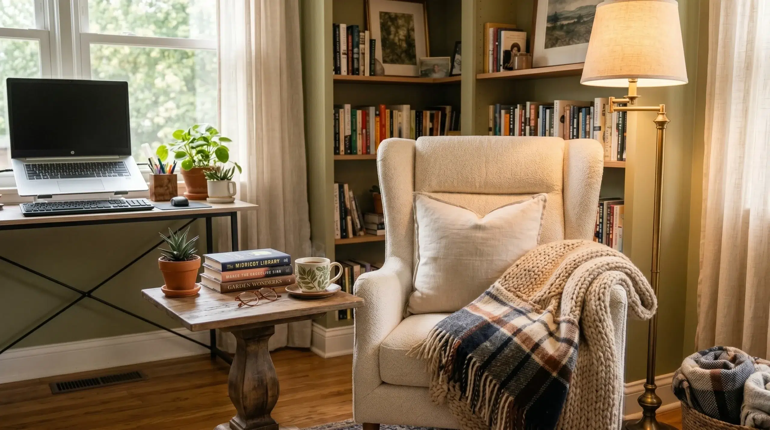 Full home office furniture set with desk and cabinets.
