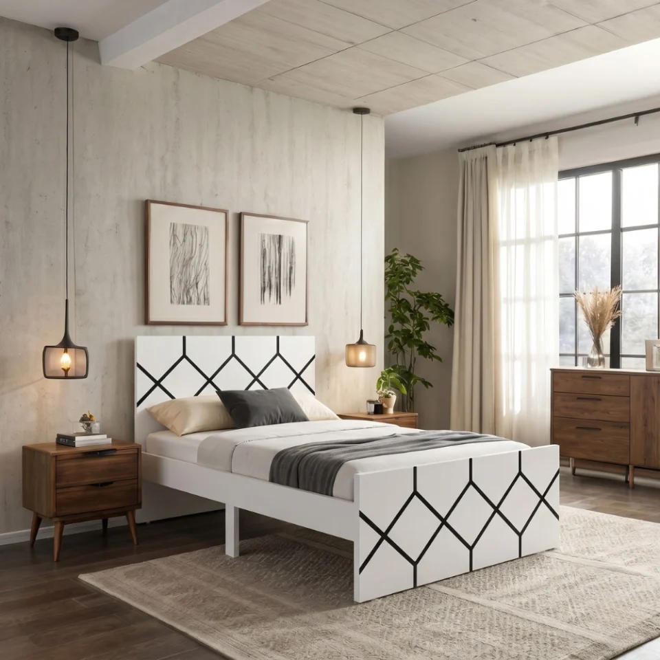 Ackley Wooden Single Bed Frame (White)…