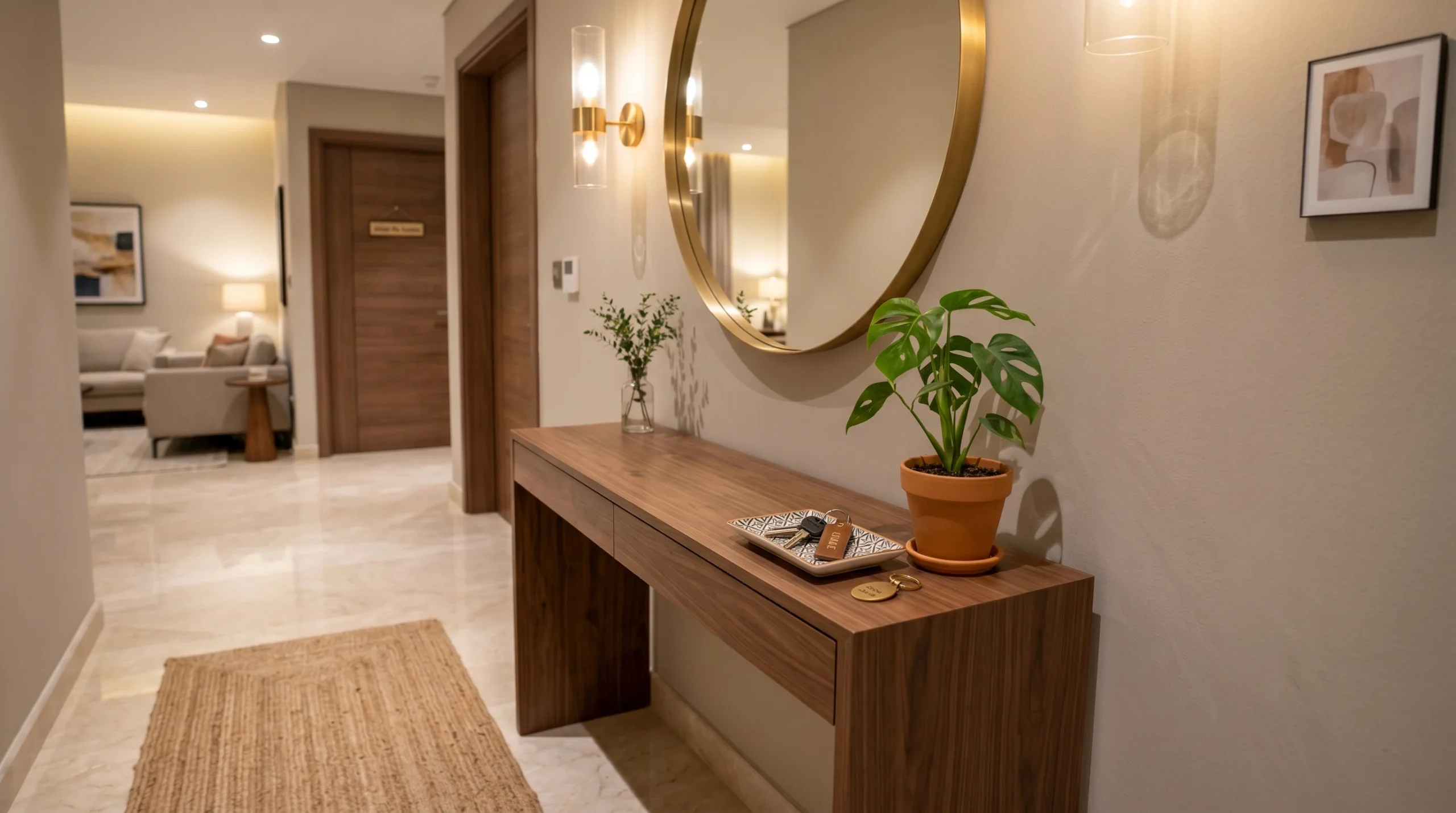 Slim console table in UAE apartment entryway Karnak Home furniture