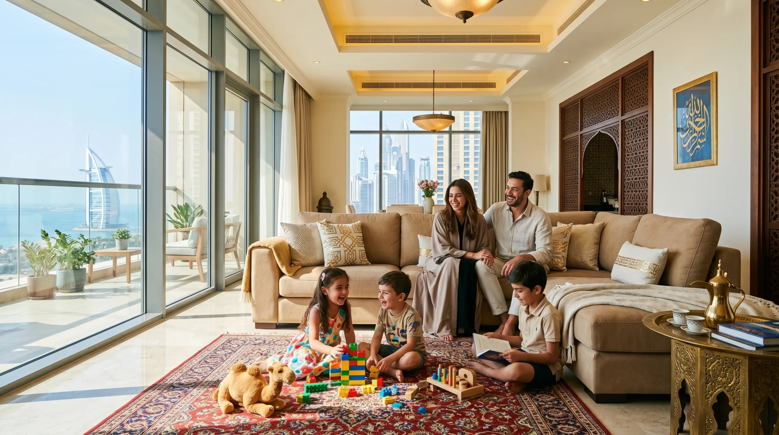 Dubai family home living room furniture sofa and seating in bright modern apartment