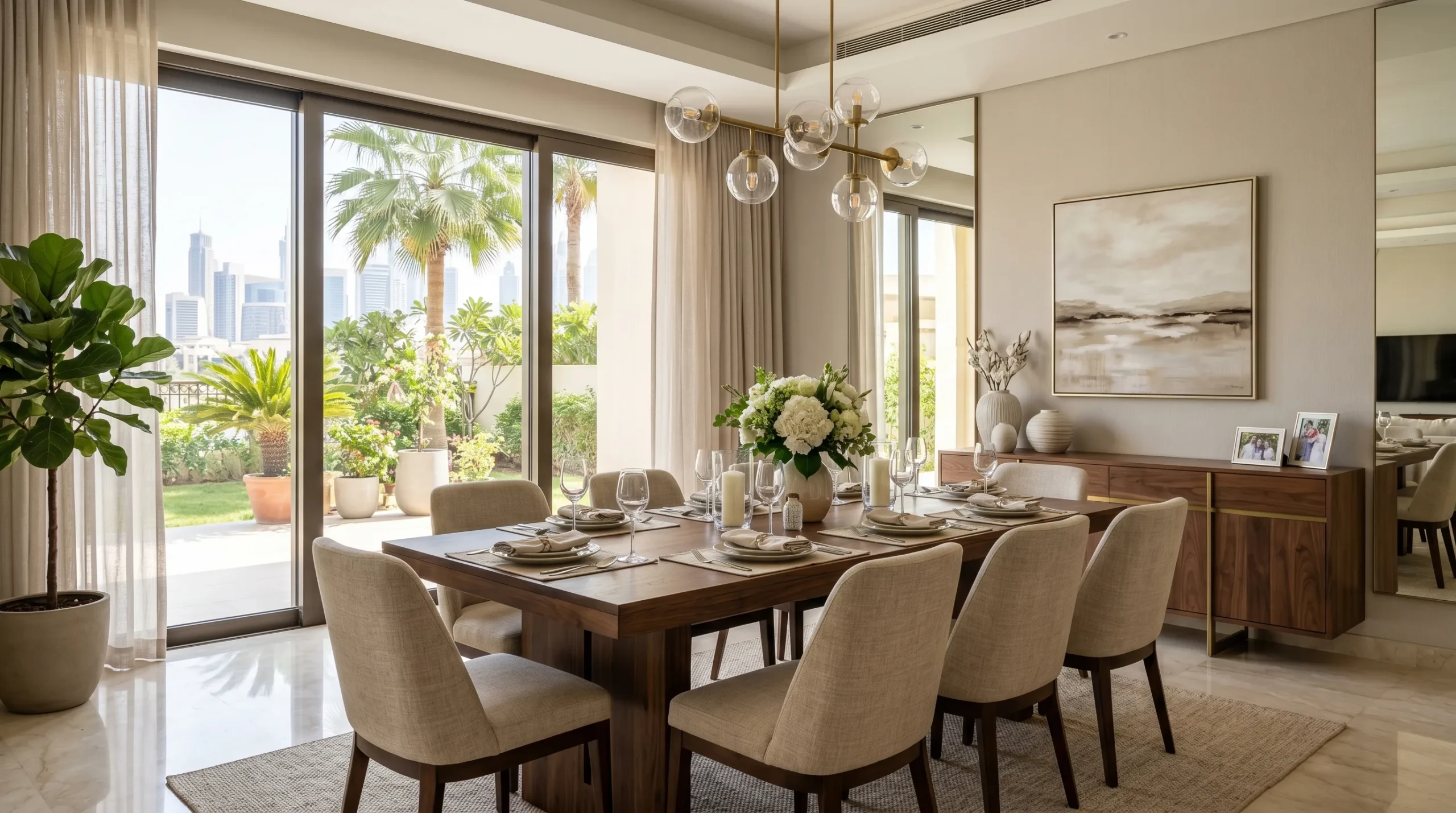 8-seater dining table in Dubai villa dining room furniture planning for UAE families