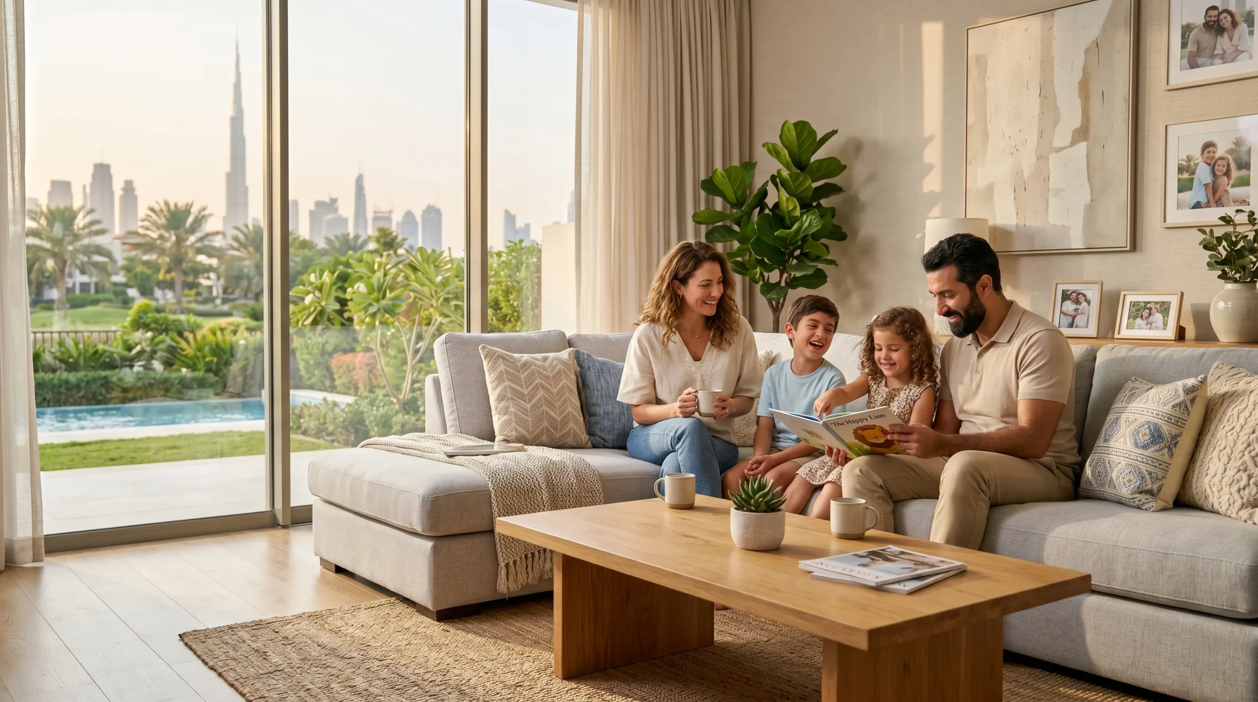 Family seated on sectional sofa in Dubai villa furniture shopping Dubai showroom online guide by Karnak Home