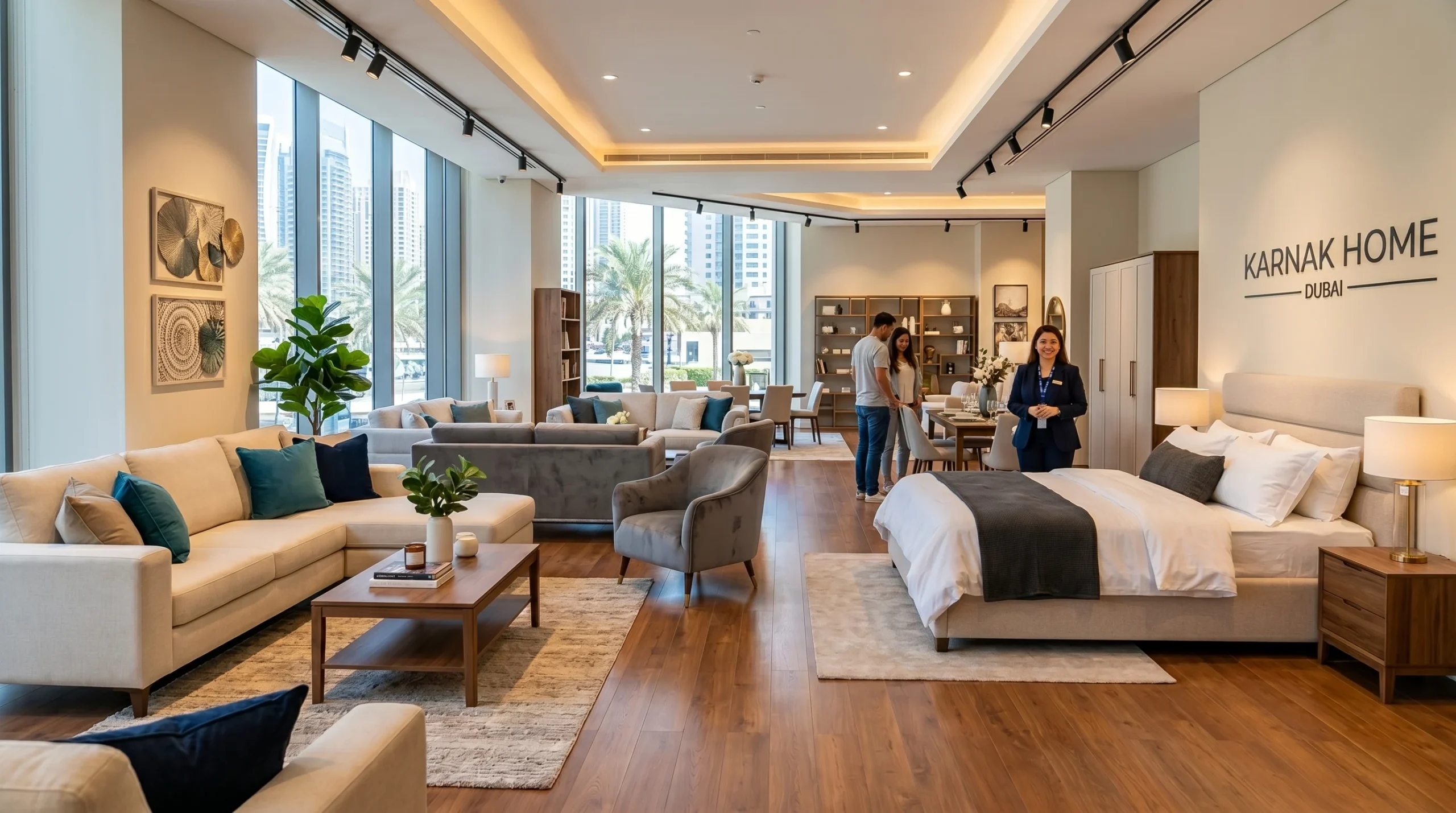 Karnak Home Dubai furniture showroom sofas and bedroom furniture display