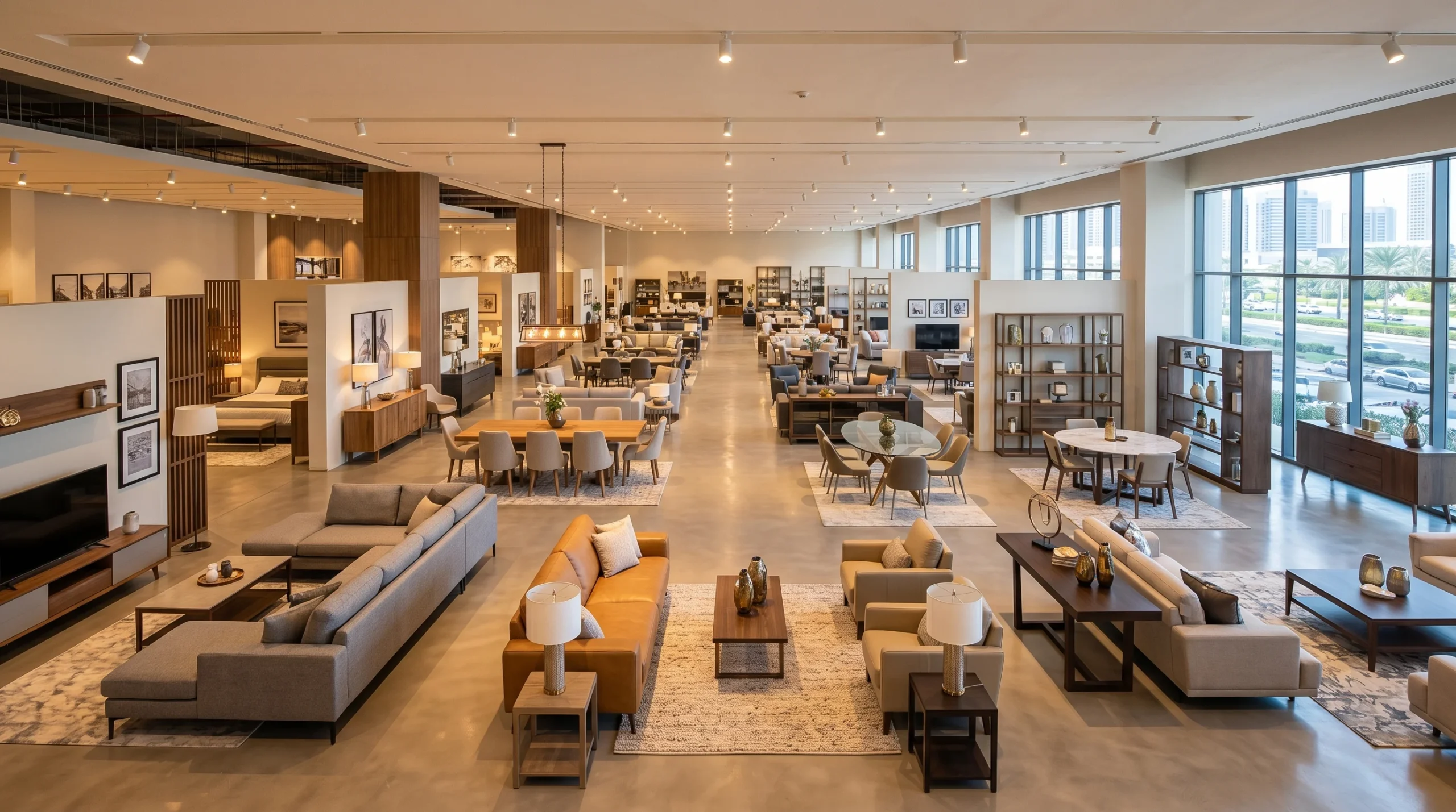 Karnak Home furniture showroom Dubai – families browsing living and dining room furniture displays