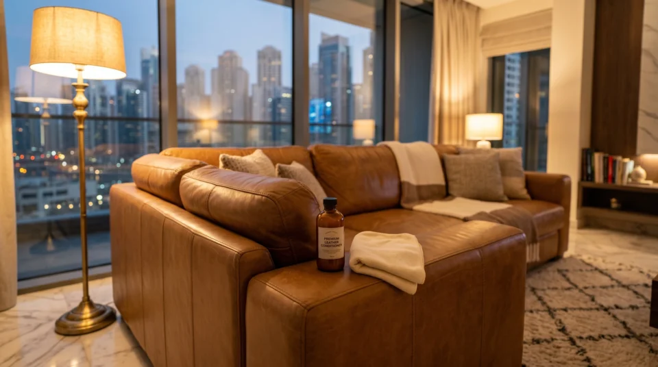 Leather sofa care and conditioning guide for Dubai homes — maintaining leather furniture in UAE climate