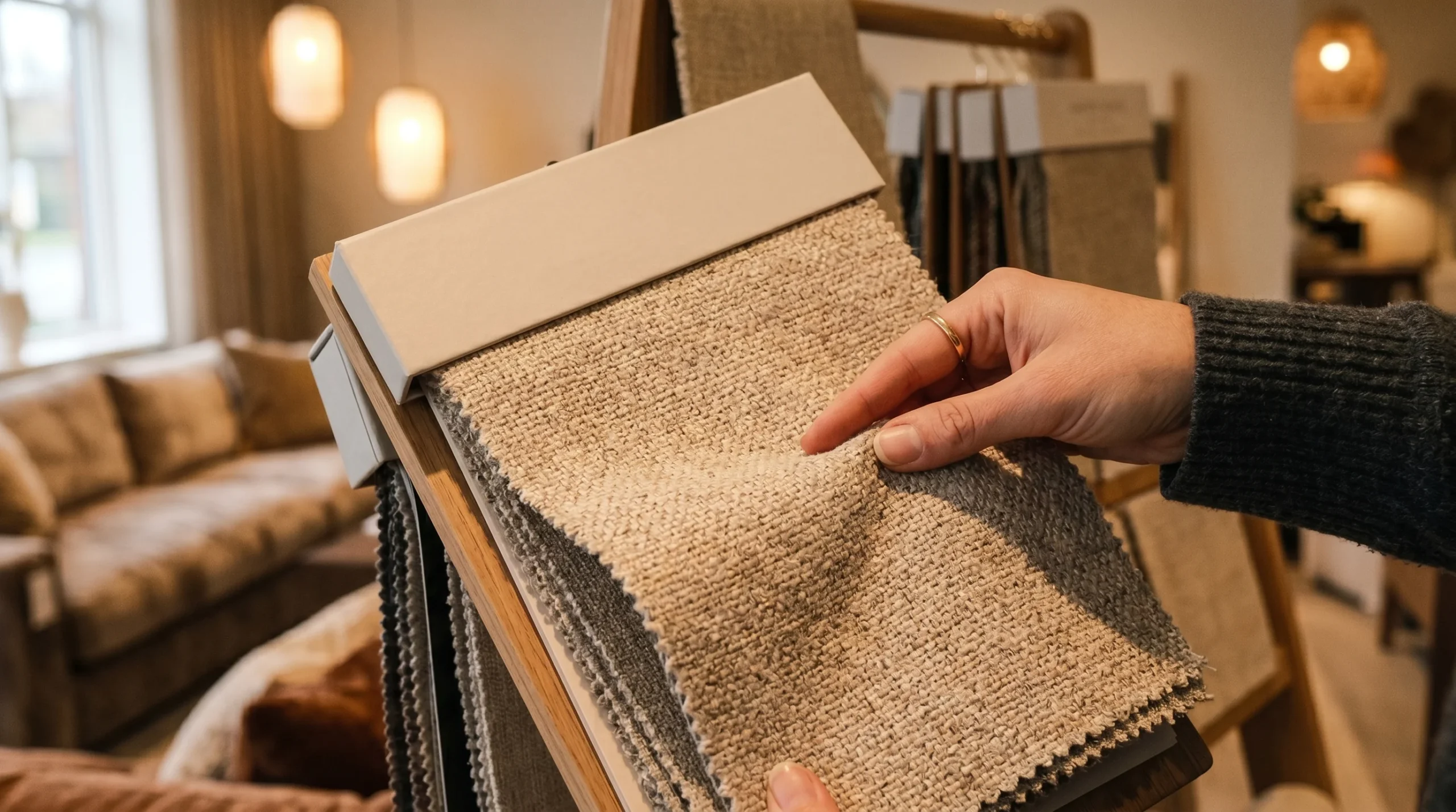 sofa fabric durability UAE climate  quality upholstery swatch testing at Karnak Home showroom