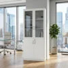 Homezia 2-Door Glass Wooden High Cabinet