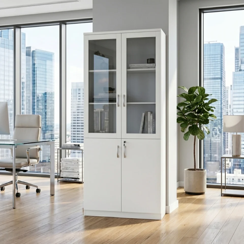 Homezia 2-Door Glass Wooden High Cabinet…