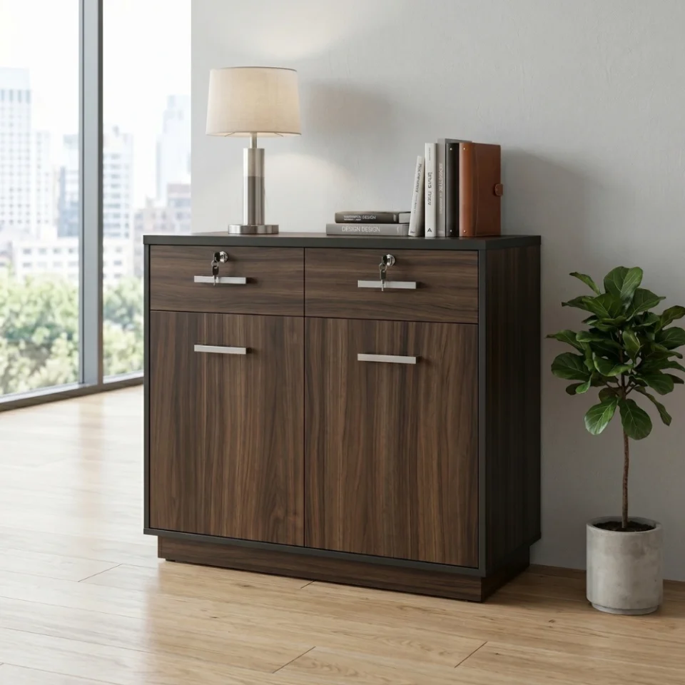 Luxerio Wooden 2-Door Low Cabinet With Drawers…
