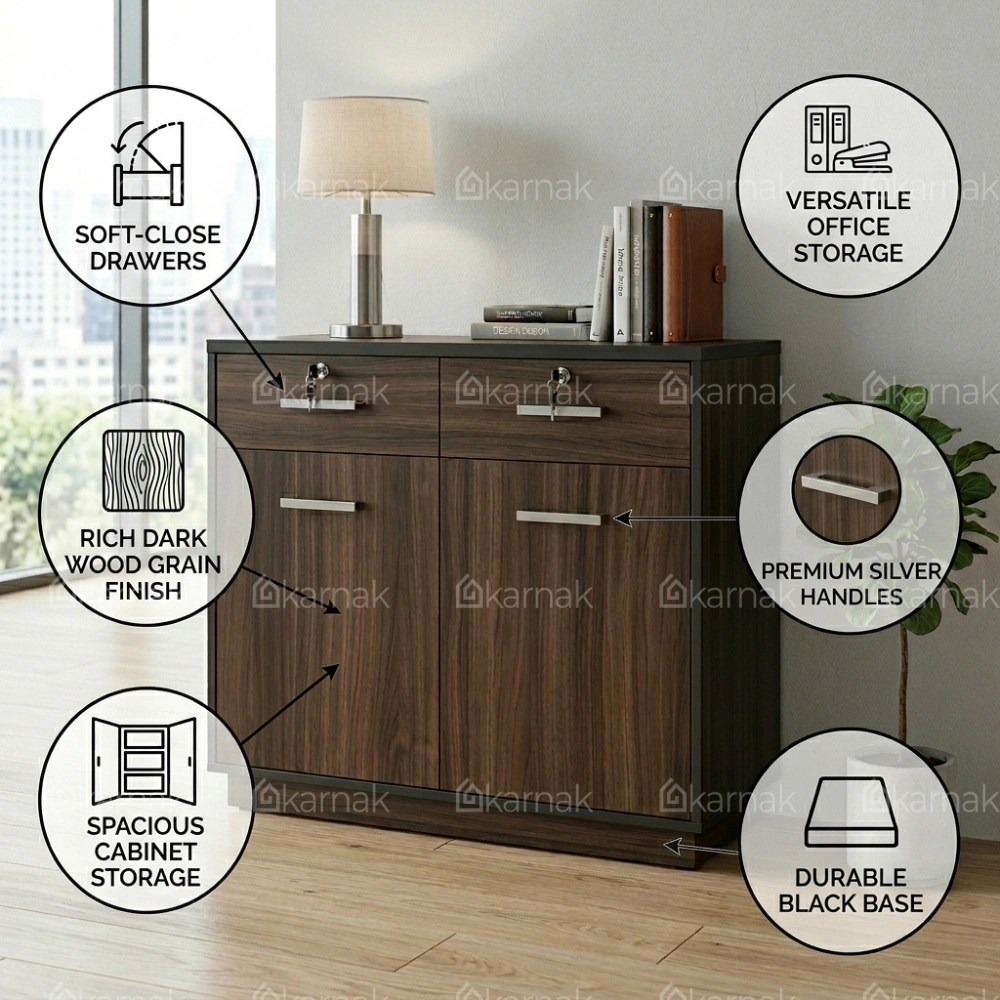 Luxerio Wooden 2-Door Low Cabinet With Drawers
