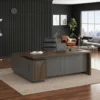 Elite L-Shaped Executive Office Table – Walnut & Grey