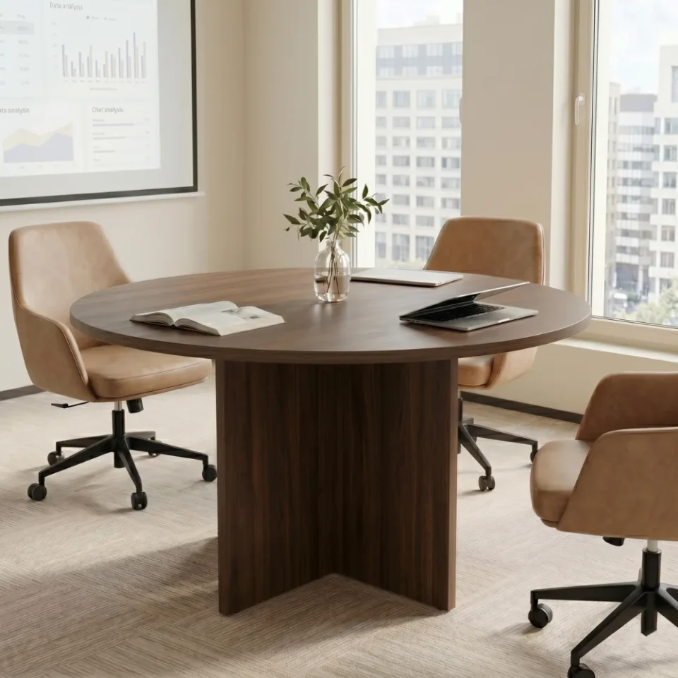 Elite Round Meeting Table Walnut + Grey…