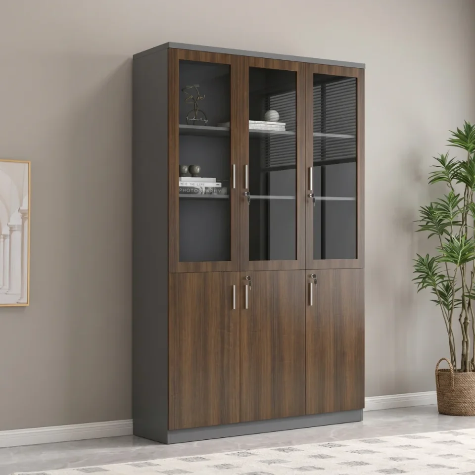 Dreamnest Wooden Glass High Cabinet – Walnut & Grey…