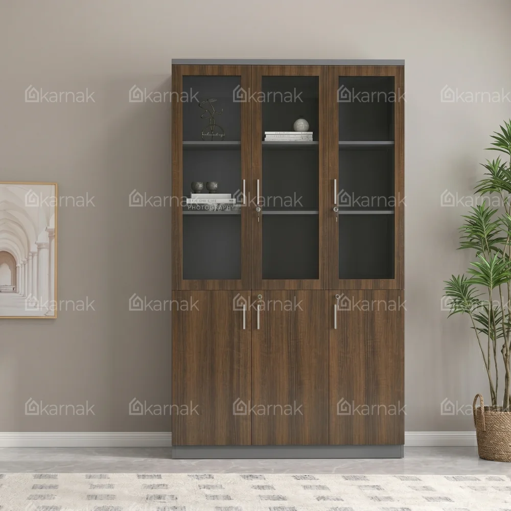 Dreamnest Wooden Glass High Cabinet – Walnut & Grey