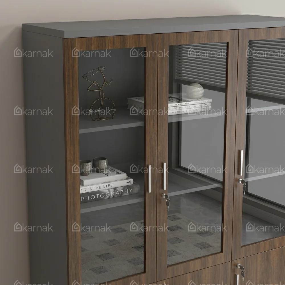 Dreamnest Wooden Glass High Cabinet – Walnut & Grey