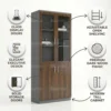 Dreamnest Wooden Glass High Cabinet – Walnut & Grey