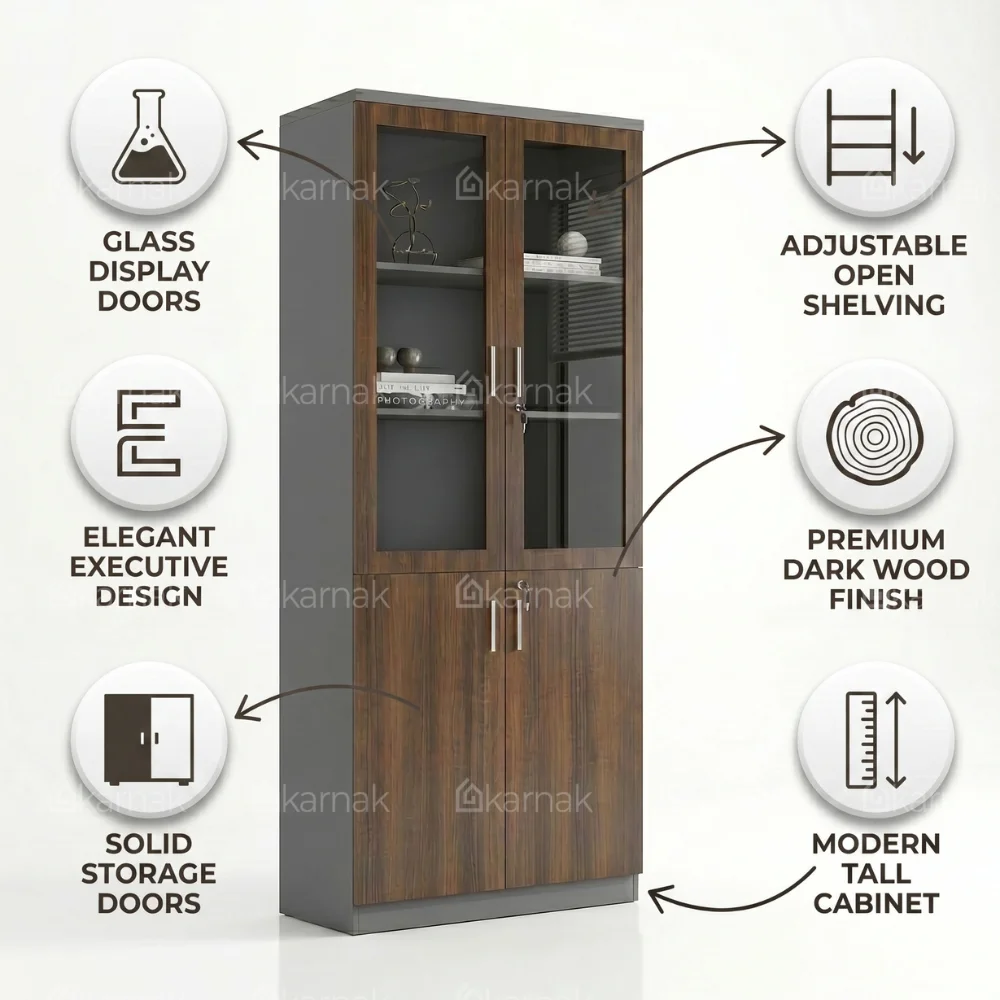Dreamnest Wooden Glass High Cabinet – Walnut & Grey