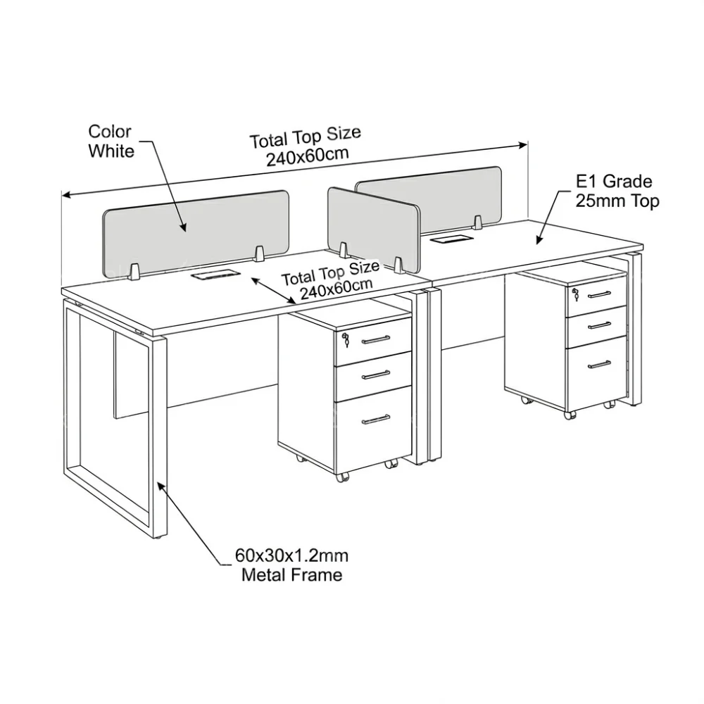 Trendora Two Person Workstation – White